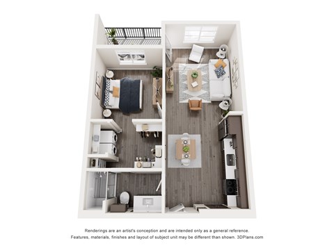 Floor plan for 1 bed, 1 bath, 705 sqft